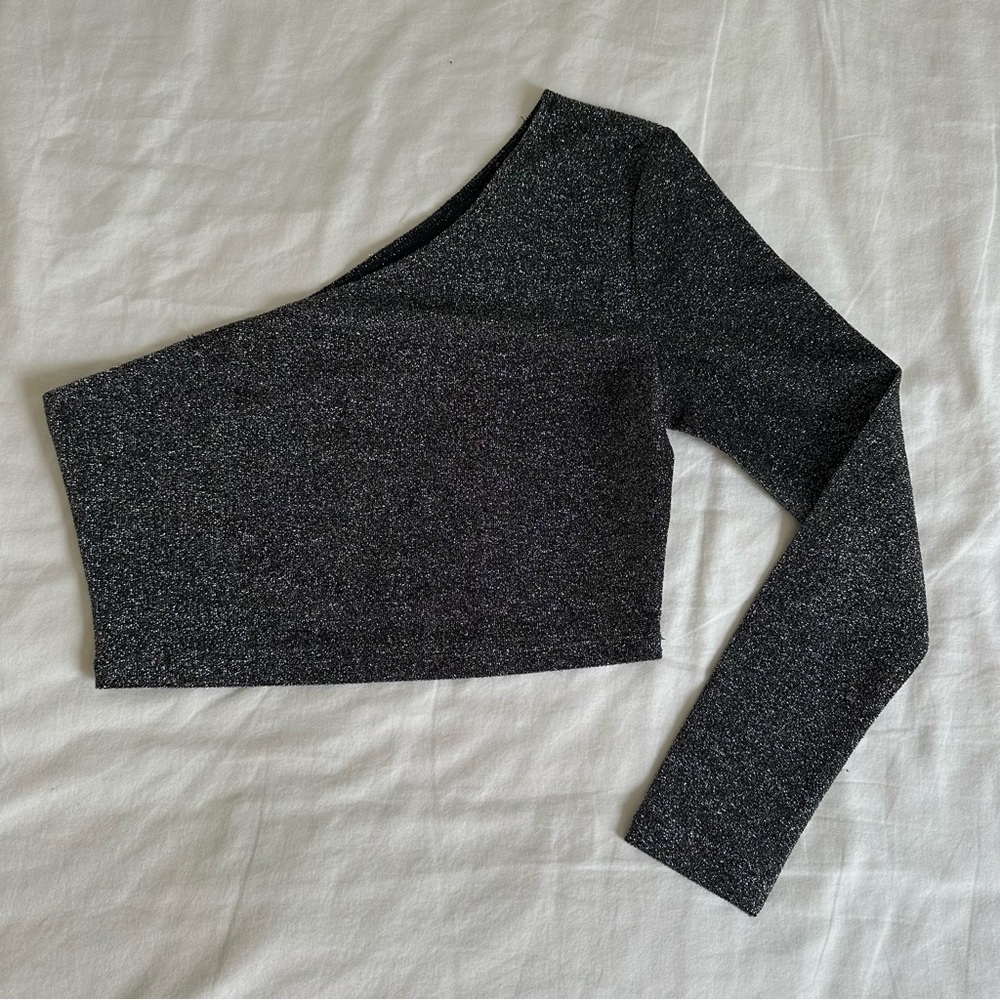 One-Shoulder Glitter Crop Top